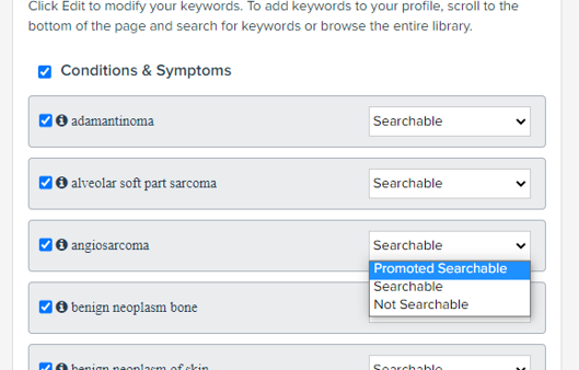 select option used to highlight specific clinical expertise